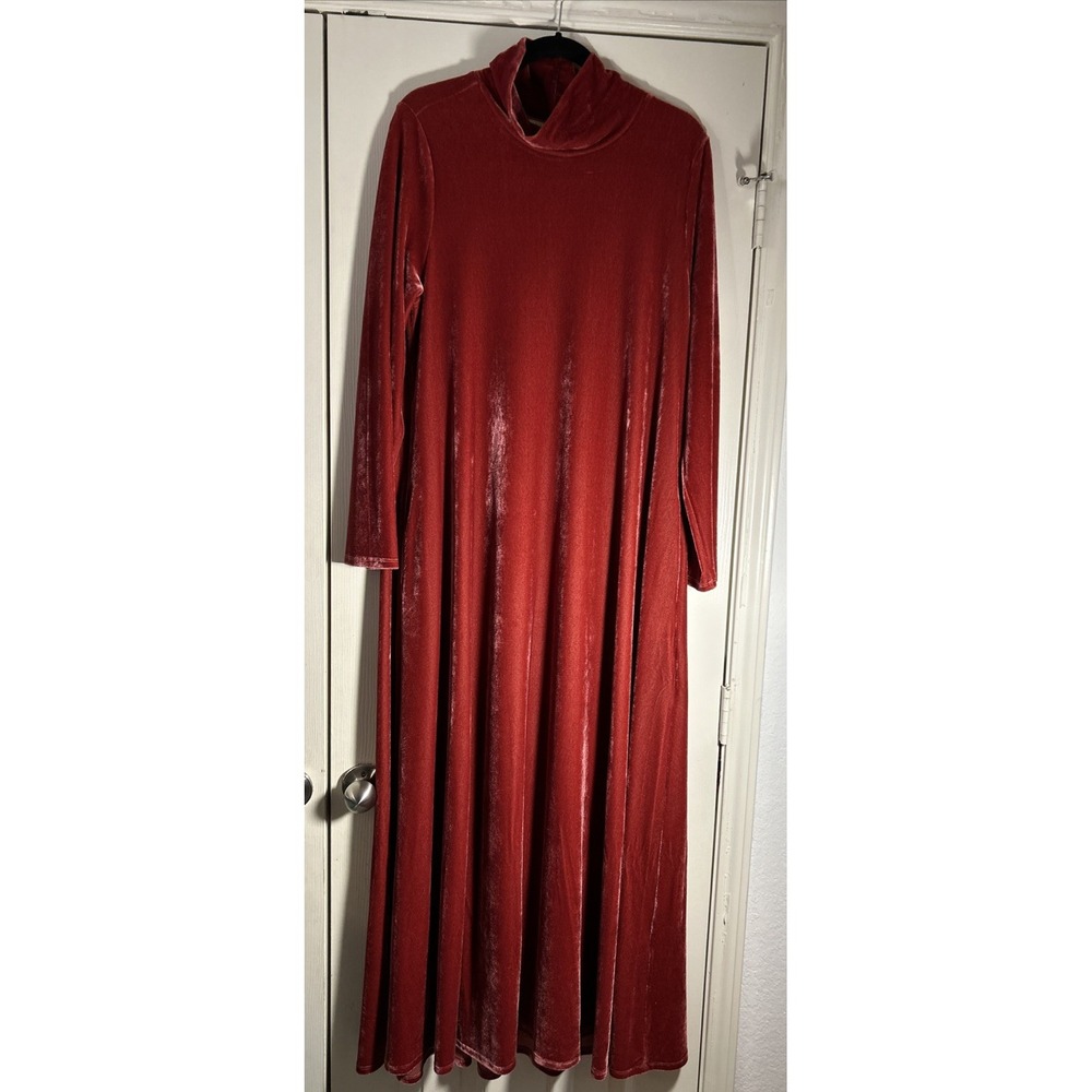 Soft Surroundings Burgundy Red Velour Size L Dress Long Sleeve High Neck